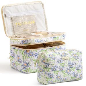 2pcs Travel Makeup Bag, Large Cotton Quilted Makeup Bag Cosmetic Bag Cute Make🦏